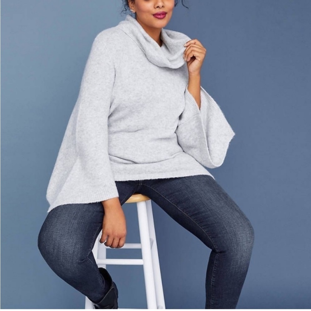 Lane Bryant Bell Sleeve Flowy Drapey Wool Blend Cowlneck Pullover Sweater 14/16